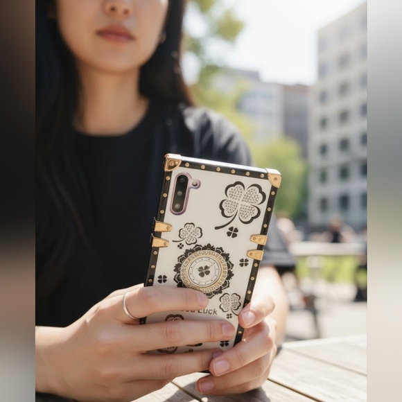 Samsung Galaxy Note 10 Case Good Luck Bling Diamond Square TPU Cover White - Picture 1 of 4